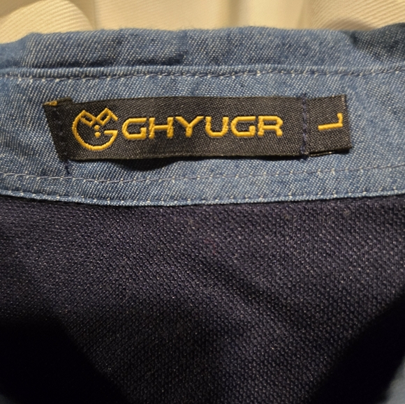 NWOT Men's Ghyugr Two Tone Blue Long Sleeve Polo With Pocket Size Large - Picture 6 of 8